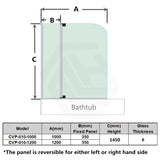 1000/1200x1450mm Fixed and Swing Over Bathtub Shower Screen 6mm Tempered Glass