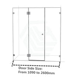 1090-2600mm 3 Panels Wall to Wall Shower Screen Frameless 10mm Glass Variant Colour Fittings