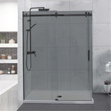 1180-1800x2000mm Grey Glass Sliding Shower Screen L Shape Frameless Black Stainless Steel Square Rail 10mm Glass with Return Panel