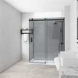 1180-1800x2000mm Grey Glass Sliding Shower Screen L Shape Frameless Black Stainless Steel Square Rail 10mm Glass with Return Panel