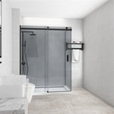 1180-1800x2000mm Grey Glass Sliding Shower Screen L Shape Frameless Black Stainless Steel Square Rail 10mm Glass with Return Panel