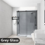 1180-1800x2000mm Grey Glass Sliding Shower Screen L Shape Frameless Black Stainless Steel Square Rail 10mm Glass with Return Panel