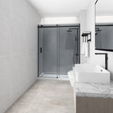 1180-1800x2000mm Grey Glass Wall to Wall Sliding Shower Screen Frameless Black Stainless Steel Square Rail 10mm Safety Glass