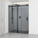 1180-1800x2000mm Grey Glass Wall to Wall Sliding Shower Screen Frameless Black Stainless Steel Square Rail 10mm Safety Glass