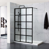1200x2000mm Black Fully Framed Shower Screen Single Door Fixed Panel Walk-in 6mm Tempered Small Glass