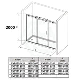 1400-2530x2000mm Shower Screen Wall to Wall Sliding Door Variant Colour Stainless Steel Frameless 3 Panels