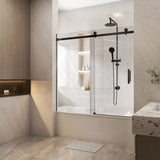 1450-1800x1600mm Bathtub Sliding Shower Screen Wall to Wall Frameless Square Handle Variant Colour