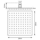 Square Solid Brass Shower Head 250mm - Gunmetal