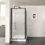 700-1470x2000mm Semi-frameless L Shape Shower Screen Pivot Door with Return Panel Black Fittings