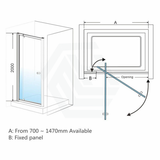 700-1470x2000mm Semi-frameless Shower Screen Pivot Door Wall to Wall Variant Colour Fittings 6mm Glass