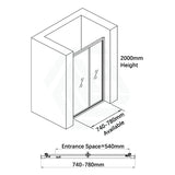700-820x2000mm Wall to Wall Semi-Frameless Bi-Fold Swing Door Shower Screen Variant Colour Rail 6mm Glass