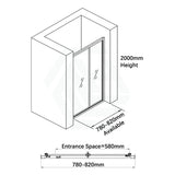 700-820x2000mm Wall to Wall Semi-Frameless Bi-Fold Swing Door Shower Screen Variant Colour Rail 6mm Glass