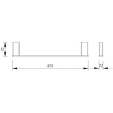 Mira Deluxe Single Towel Rail 610mm - Mirror Chrome