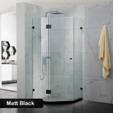 800~1150mm Diamond Shape Shower Screen Pivot Door Matt Black Frameless 10mm Glass 2000mm Height