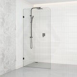800/900/1000/1100/1200x2100mm Frameless CURVED Corner Shower Screen Single Door Fixed Panel 10mm Glass with Variant Colour L Brackets