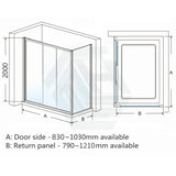 830-1030mm L Shape 3 Panels Sliding Door Shower Screen Chrome Framed 6mm Tempered Glass