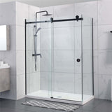 870-1180x2000mm Sliding Shower Screen L Shape Frameless BLACK Square Rail 10mm Glass Embedded Circle Handle