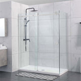 870-1180x2000mm Sliding Shower Screen L Shape Frameless Chrome SS304 Square Rail 10mm Glass Embedded Circle Handle