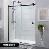 870-1180x2000mm Wall to Wall Sliding Shower Screen Frameless Variant Colour Stainless Steel Square Rail 10mm Glass Round Handle
