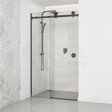 870-1180x2000mm Wall to Wall Sliding Shower Screen Frameless Variant Colour Stainless Steel Square Rail 10mm Glass Round Handle