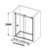 870-1180x2000mm Wall to Wall Sliding Shower Screen Frameless Variant Colour Stainless Steel Square Rail 10mm Glass Round Handle