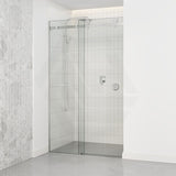 870-1180x2000mm Wall to Wall Sliding Shower Screen Frameless Variant Colour Stainless Steel Square Rail 10mm Glass Round Handle