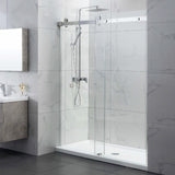 870-1180x2000mm Wall to Wall Sliding Shower Screen Frameless Variant Colour Stainless Steel Square Rail 10mm Glass Round Handle