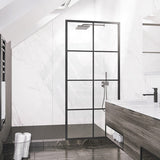 900-1000x2000mm Black Fully Framed Shower Screen Grid Lattice Single Door Fixed Panel Walk-in 6mm Tempered Small Glass