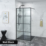900-1000x2000mm Black Fully Framed Shower Screen Grid Lattice Single Door Fixed Panel Walk-in 6mm Tempered Small Glass