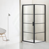 900/1000x2000mm L Shape Shower Screen Pivot Grid Door with Fixed Return Panel Black Framed 6mm Glass