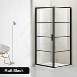 900/1000x2000mm L Shape Shower Screen Pivot Grid Door with Fixed Return Panel Black Framed 6mm Glass