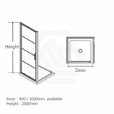 900/1000x2000mm Wall to Wall Black Framed Shower Screen Pivot Grid Door 6mm Glass