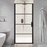 900/1000x2000mm Wall to Wall Black Framed Shower Screen Pivot Grid Door 6mm Glass