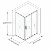 920-1750x2000mm L Shape Shower Screen Sliding Door Matt Black Semi-frameless 6mm Glass with Return Panel