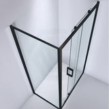 920-1750x2000mm L Shape Shower Screen Sliding Door Matt Black Semi-frameless 6mm Glass with Return Panel