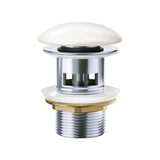 32/40mm Chrome Solid Brass Basin Pop-Up Waste with Ceramic Cap - Gloss White (Overflow)