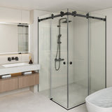 870-1450mm Shower Screen Matt Black Frameless Double Sliding 10mm Glass 2000mm Height
