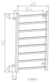 Heated Towel Rail 8 Bar Square - Chrome