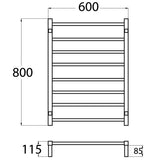 Heated Towel Rail 8 Bar Square - Matt Black