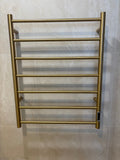Heated Towel Rail - 7 Round Brushed Gold Bars