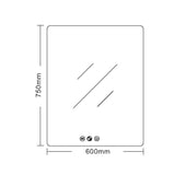 Luna LED Rectangular Mirror 600mm - with Adjustable LED Lighting