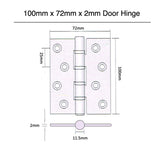 100 x 72 x  2mm Door Hinges (pair) - Gunmetal Finish