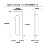 150mm Matt Black Sliding Flush Pull with Oval Grip