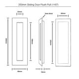 250mm Rectangular Sliding Door Flush Pull - Matt Black Finish