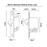 Sliding Hook Lock with a Narrow Backset  - Brushed Stainless Steel