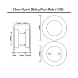 75mm Round Sliding Flush Pulls (Pair) - Brushed Gold