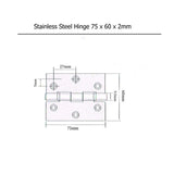Stainless Steel Door Hinges (pair) - 70 x 65 x 2mm