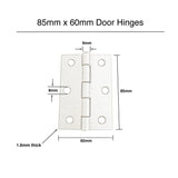 Satin Nickel Finish Door Hinges (Pair) - 85 x 60 x 1.6mm