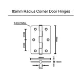 Matt Black Radius Corner Door Hinges (1 pair) - 85 x 60 x 1.6mm