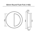 Matt Black Round Sliding Flush Pull - 90mm